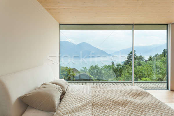 Stockfoto: Moderne · architectuur · interieur · slaapkamer · berg · huis · natuur