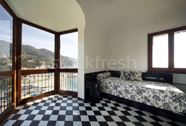 Chessboard floor interior with amazing view of the seaside from  Stock photo © alexandre_zveiger