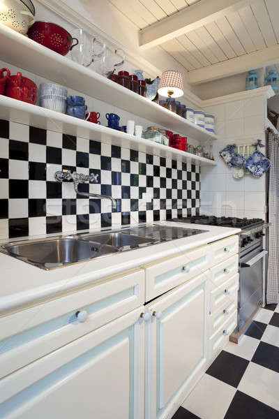 Chessboard tiled kitchen interior Stock photo © alexandre_zveiger