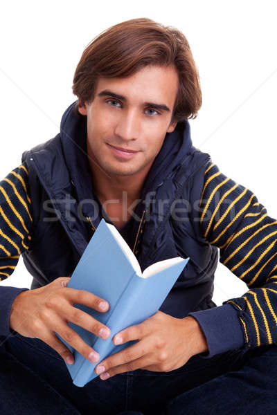Mann sitzend Lesung Buch isoliert weiß Stock foto © alexandrenunes