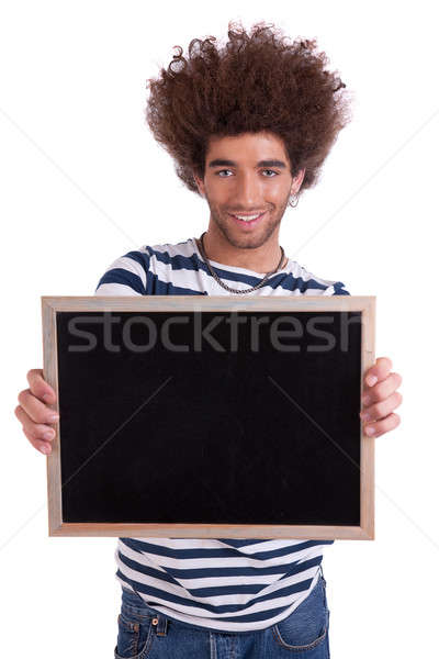 Happy and handsome man holding a black board, isolated on white, studio shot Stock photo © alexandrenunes