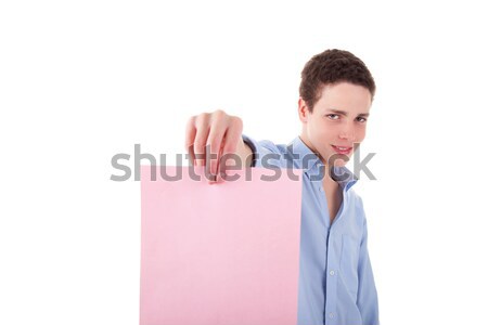Jungen lächelnd Mann halten rosa Blatt Stock foto © alexandrenunes