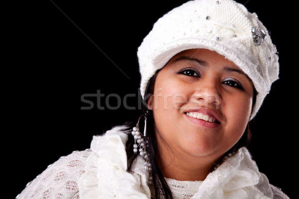 Portre genç gülümseyen elbise yalıtılmış beyaz Stok fotoğraf © alexandrenunes