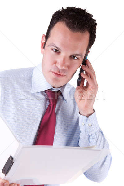Geschäftsmann Telefon isoliert weiß Gesicht Stock foto © alexandrenunes