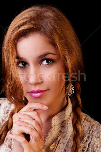 Stock photo: Young pretty women with braids,thinking