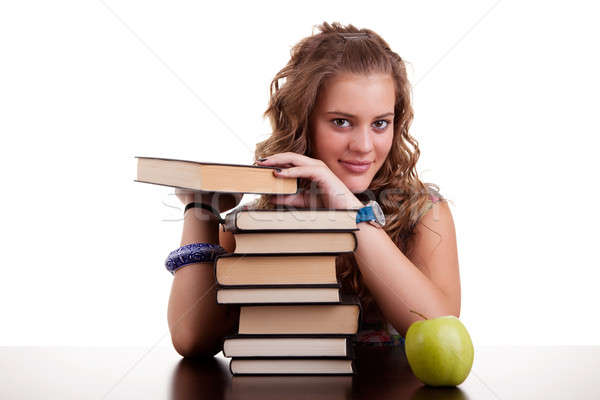 Felice bella ragazza libri mela isolato Foto d'archivio © alexandrenunes