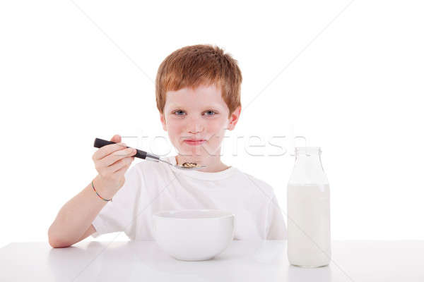 Cute мальчика завтрак изолированный белый Сток-фото © alexandrenunes