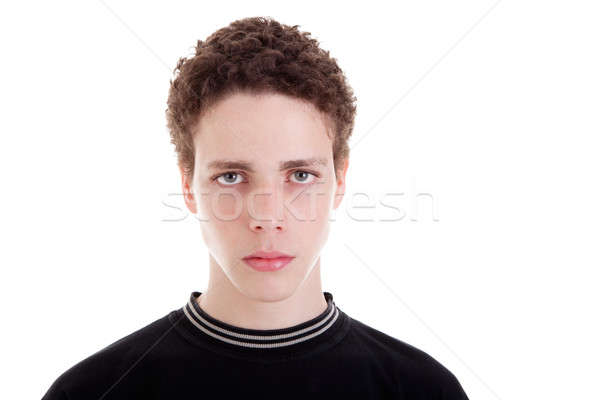 Foto stock: Bonitinho · menino · olhos · azuis · isolado · branco