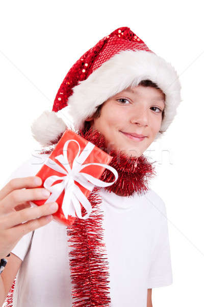 Cute christmas boy with a red gift  Stock photo © alexandrenunes