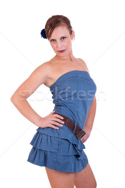 beautiful and happy middle-aged woman, in a blue dress, Stock photo © alexandrenunes