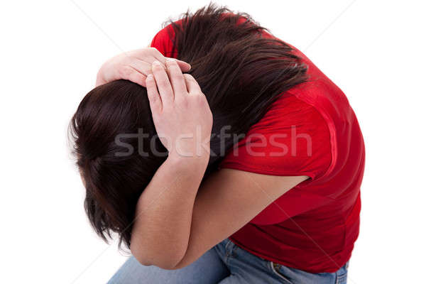 Huiselijk geweld vrouw kind haren triest leven Stockfoto © alexandrenunes