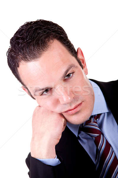 Stockfoto: Portret · vervelend · zakenman · geïsoleerd · witte