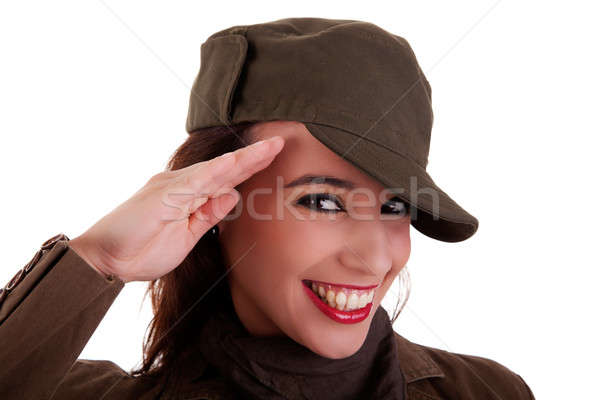 Heureux femme armée soldat isolé blanche [[stock_photo]] © alexandrenunes