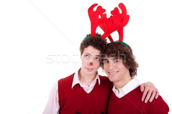 happy young men wearing reindeer horns Stock photo © alexandrenunes