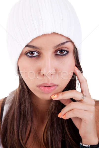 Beautiful and happy young Woman with a hood Stock photo © alexandrenunes