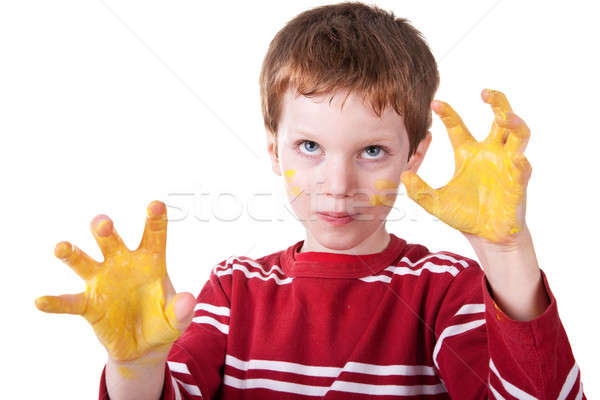 Kid играет желтый краской фото прелестный Сток-фото © alexandrenunes