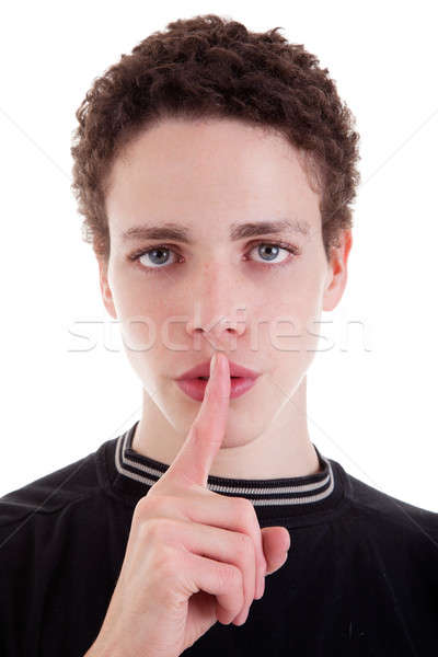 Cute junger Mann fragen Schweigen isoliert weiß Stock foto © alexandrenunes