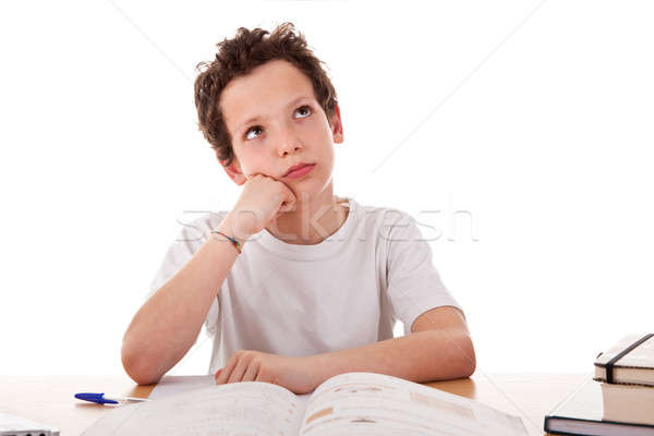 Jongen studeren vervelend geïsoleerd witte Stockfoto © alexandrenunes