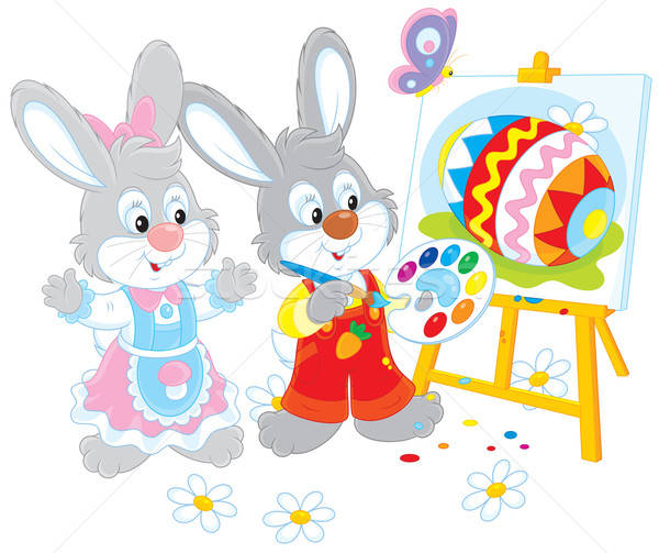 Stock photo: Easter Bunnies painters