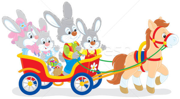 Easter bunnies riding a pony carriage Stock photo © AlexBannykh