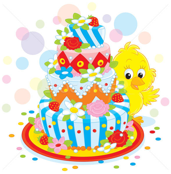 Stock photo: Little Chick with a cake