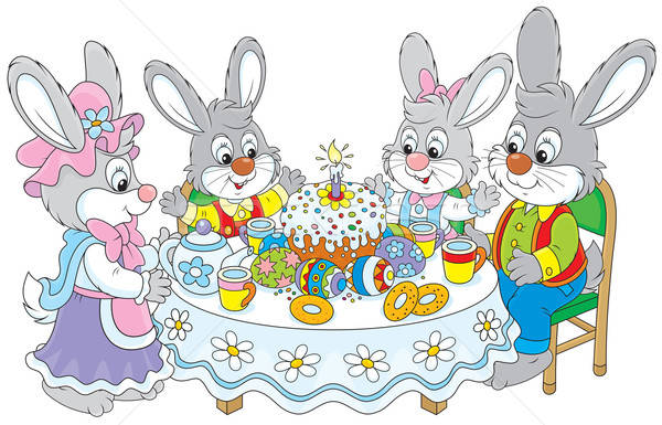 Easter bunnies at the festive table Stock photo © AlexBannykh