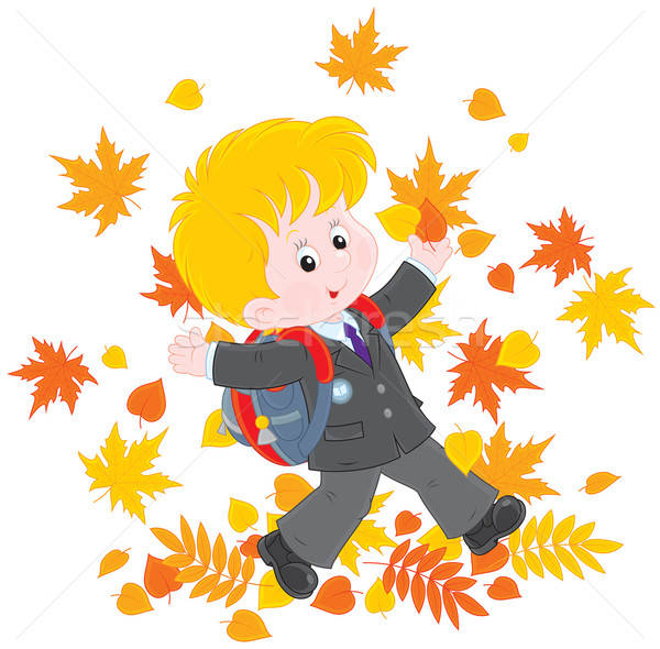 Schoolboy with autumn leaves Stock photo © AlexBannykh