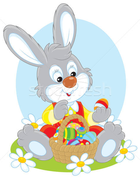 Stok fotoğraf: Easter · bunny · sepet · yumurta · küçük · tavşan · oturma