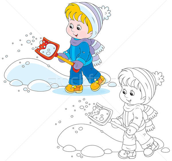 Dziecko śniegu łopata dziewczynka chłopca mały Zdjęcia stock © AlexBannykh