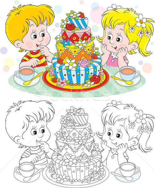 誕生日ケーキ 女の子 少年 ビッグ 子 子供 ストックフォト © AlexBannykh