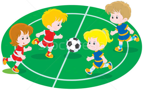 Foto stock: Ninos · jugando · fútbol · pequeño · ninos · ninas