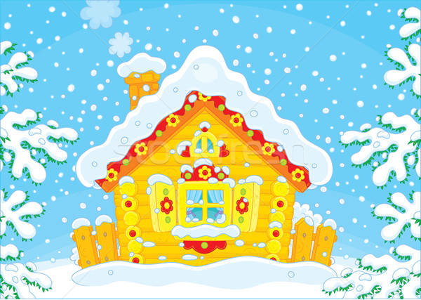Mały chata śniegu rustykalny domu pokryty Zdjęcia stock © AlexBannykh