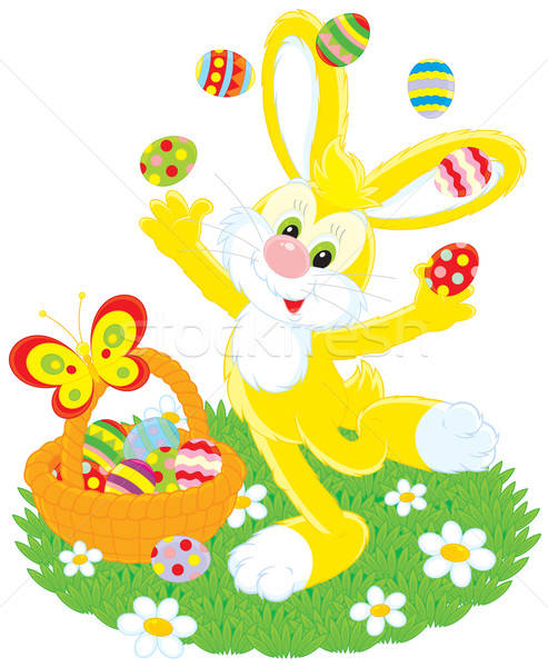 Easter Bunny juggles painted eggs Stock photo © AlexBannykh