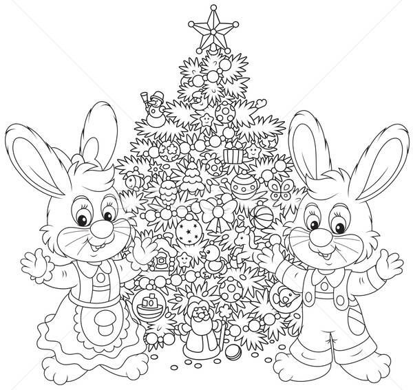 Rabbits and Christmas tree Stock photo © AlexBannykh