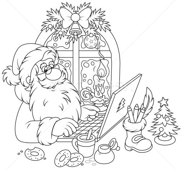 Stock photo: Santa Claus with his laptop