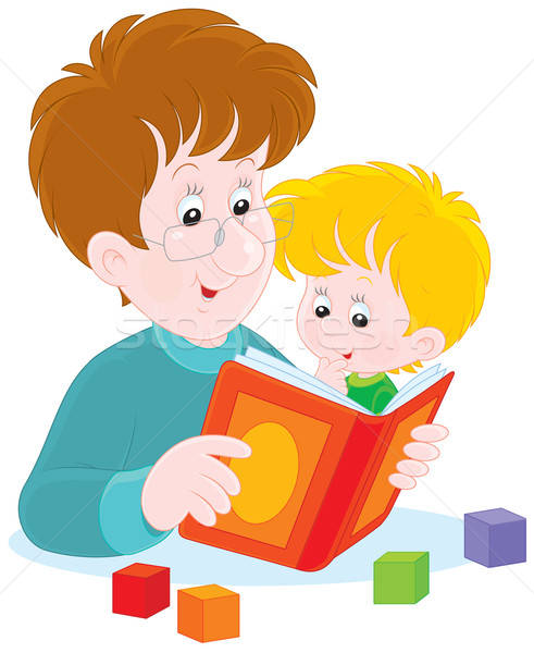 Stockfoto: Vader · zoon · lezing · vader · boek · zuigeling · zoon
