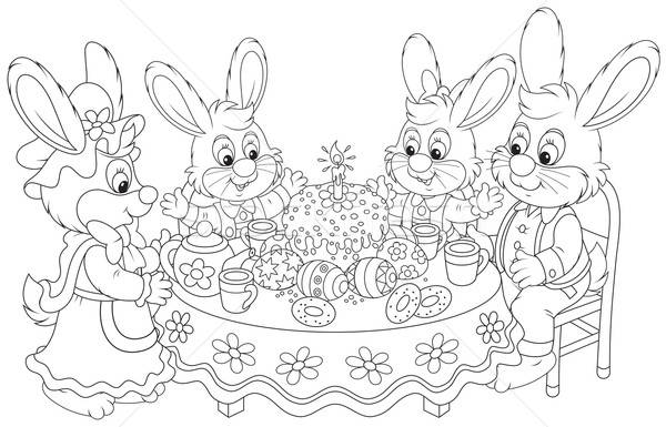 Easter bunnies at the festive table Stock photo © AlexBannykh