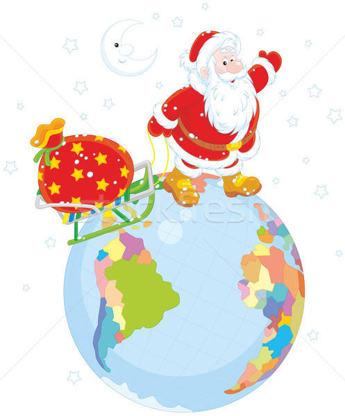 Santa with gifts on a globe Stock photo © AlexBannykh