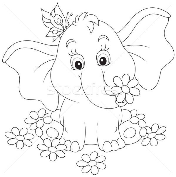 Little elephant with flowers Stock photo © AlexBannykh