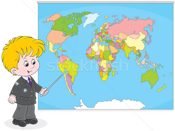 Scolaro mappa del mondo scuola studente punti paese Foto d'archivio © AlexBannykh
