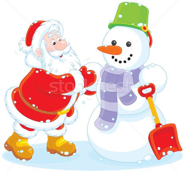 Stock photo: Santa and snowman