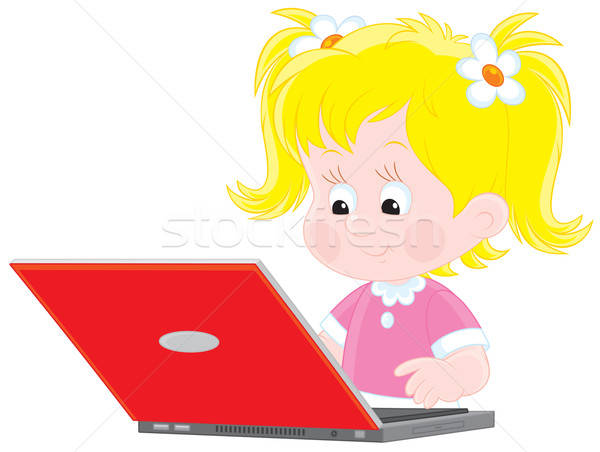 Dziewczyna laptop dziewczynka wpisując laptop dzieci Zdjęcia stock © AlexBannykh