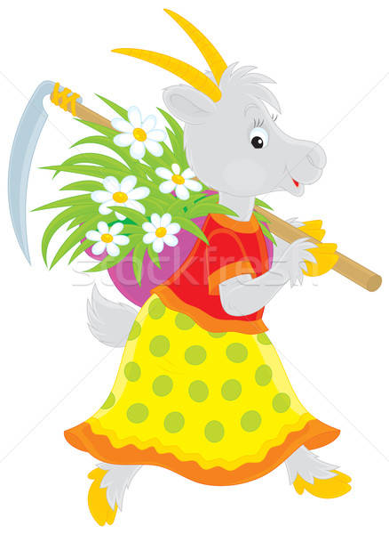 Goat with a scythe and mown grass Stock photo © AlexBannykh