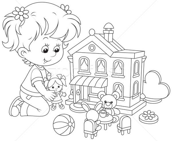 Fată păpuşă jucărie casă fetita joc Imagine de stoc © AlexBannykh