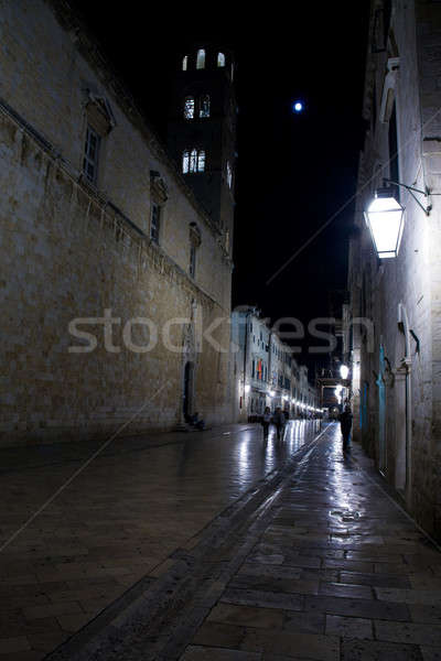 Dubrovnik Nacht Hauptstraße Wand Mond Stein Stock foto © alexeys