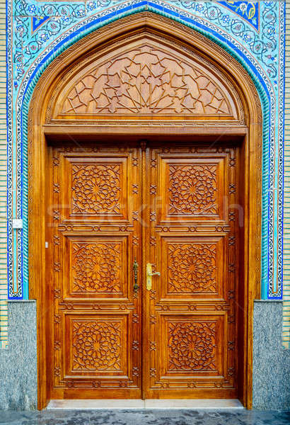 Mosquée Porte Bois Iranien Bâtiment Photo Stock