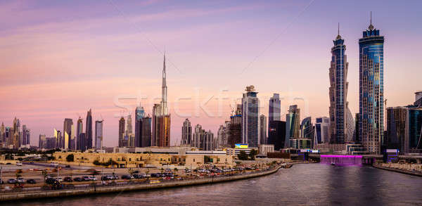 Dubai belváros sziluett festői kilátás naplemente Stock fotó © alexeys