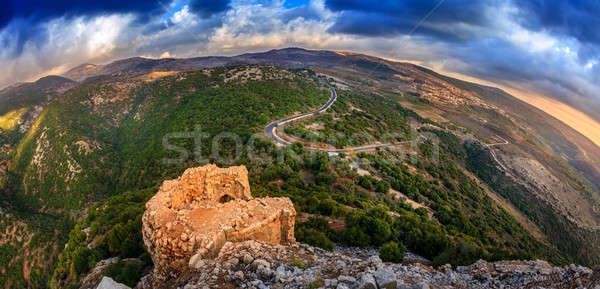 Olho de peixe ver norte castelo nuvens estrada Foto stock © alexeys