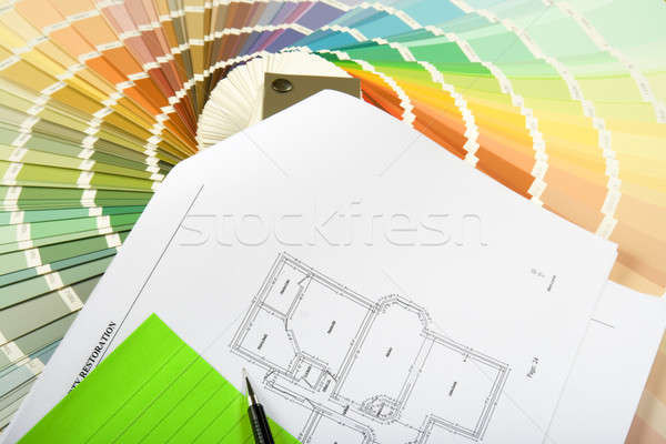 Projekt lakásfelújítás szerszámok kereskedelem papír építkezés Stock fotó © alexeys