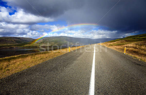 Rainbow route scénique Islande ciel pluie Photo stock © alexeys